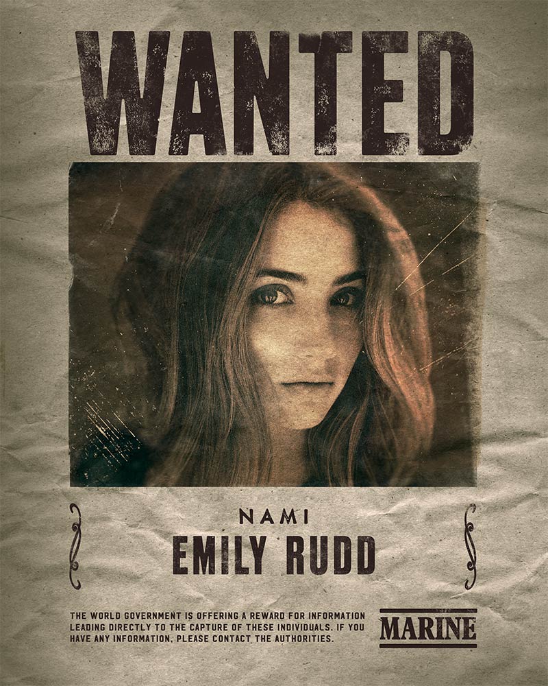 Emily Rudd wanted poster from One Piece